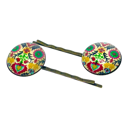 Rainbow Folk Flower Hair Pin Pair| Boho Hair Pins| Set of 2| Gifts for her Mom Sister Aunt Wife Friend Girlfriend |BohoLoveObsession