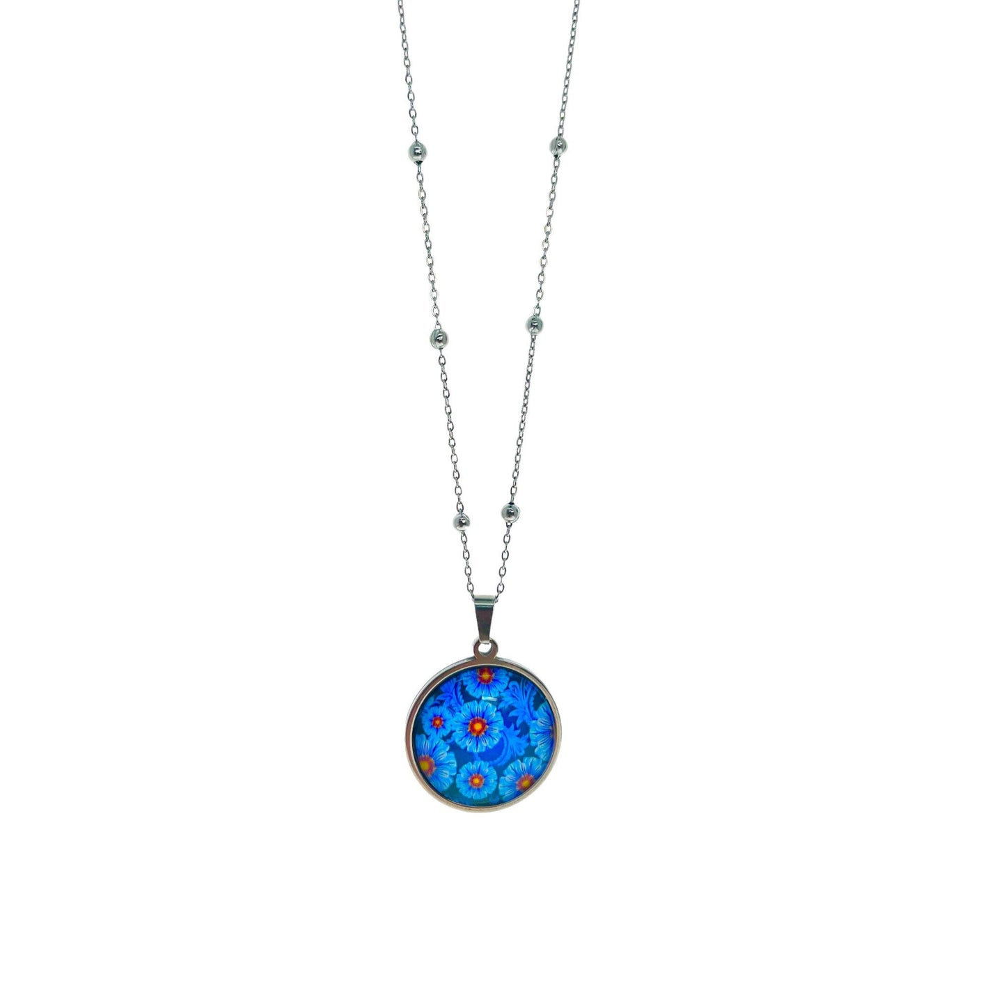 Antique Teal Tea Flower Necklace, Boho Pendant, Unique Bohemian Jewelry, Hippie Retro Chain, Floral Womens Charm, BohoLoveObsession
