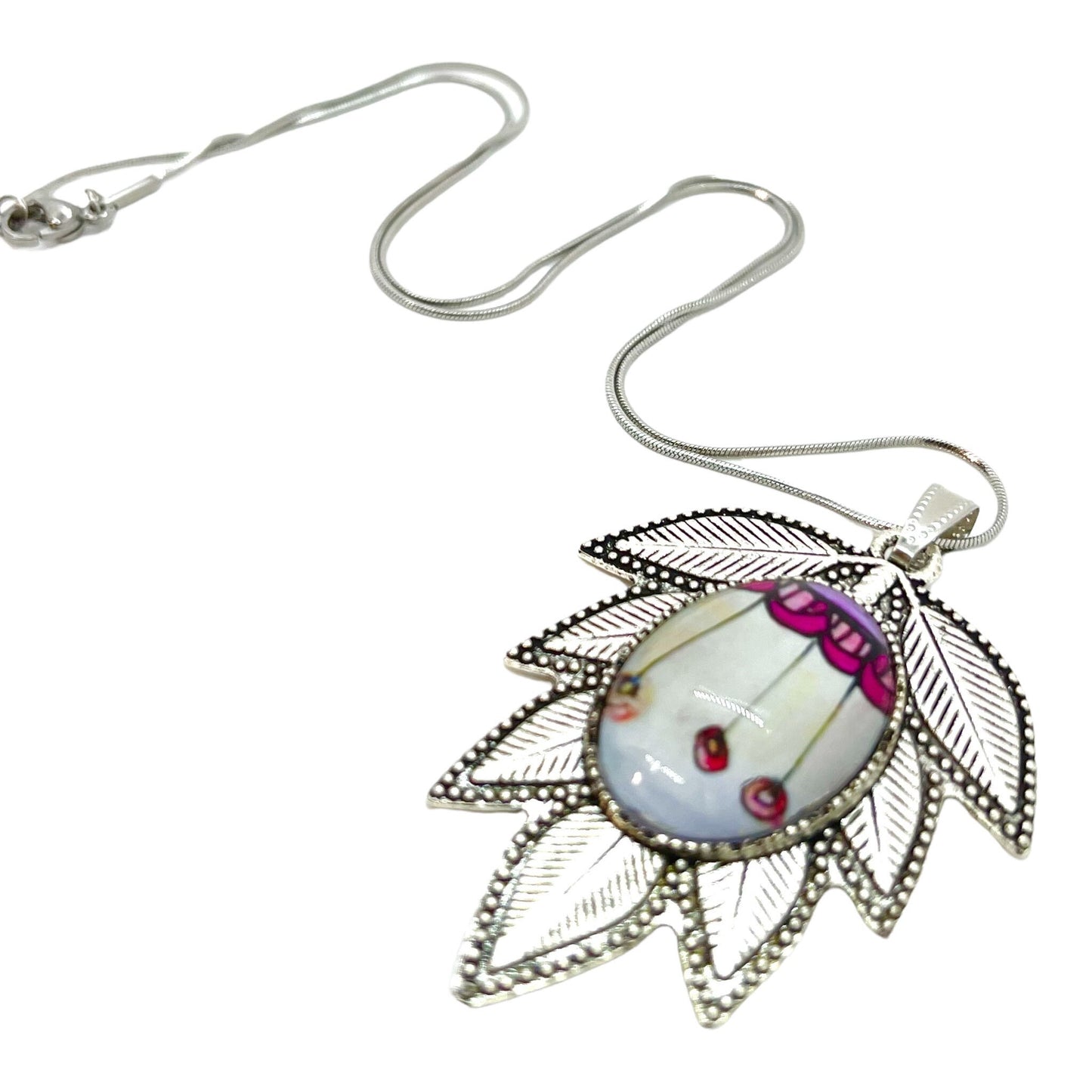 Leafy Lavender Flower Necklace|Boho Vintage Pendant|Unique Bohemian Necklace|Gift for her|Hippie Retro Chain| BohoLoveObsession