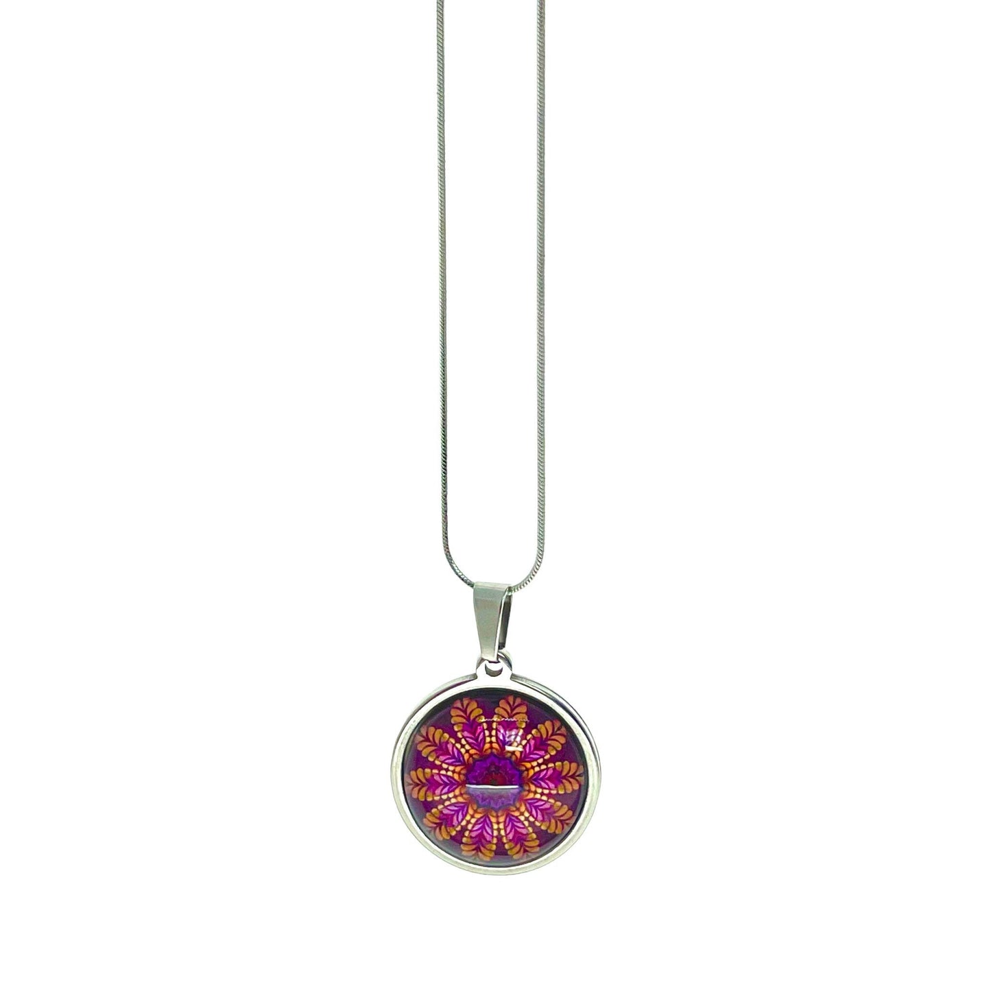 Magenta Daisy Necklace, Boho Vintage Pendant, Unique Bohemian Flower Bauble, Antique Chain, Round Hippie Bangle, BohoLoveObsession