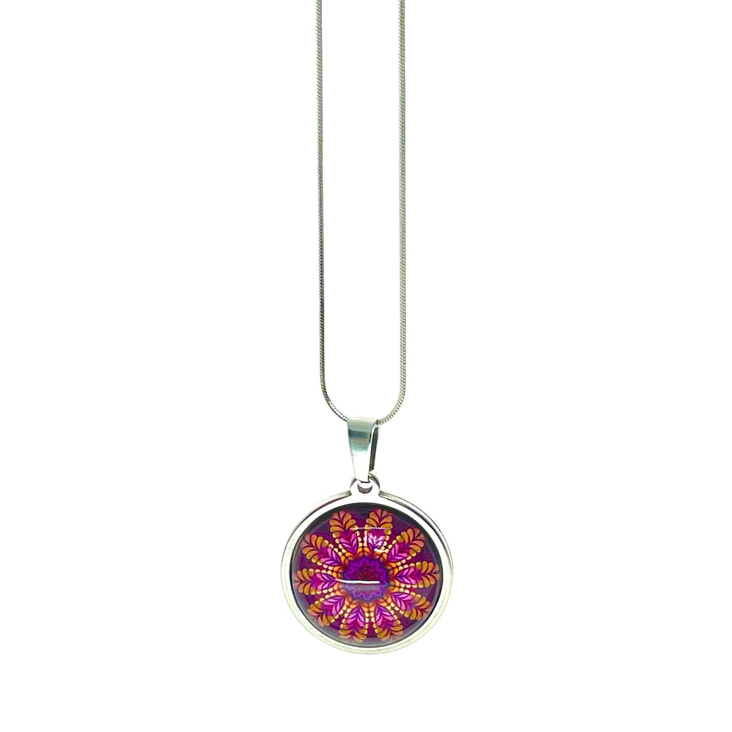 Magenta Daisy Necklace, Boho Vintage Pendant, Unique Bohemian Flower Bauble, Antique Chain, Round Hippie Bangle, BohoLoveObsession