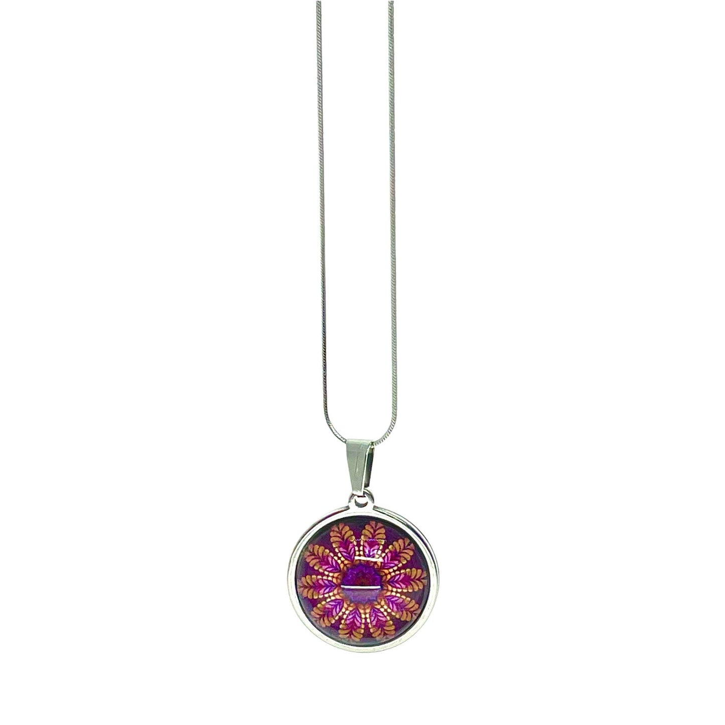 Magenta Daisy Necklace, Boho Vintage Pendant, Unique Bohemian Flower Bauble, Antique Chain, Round Hippie Bangle, BohoLoveObsession