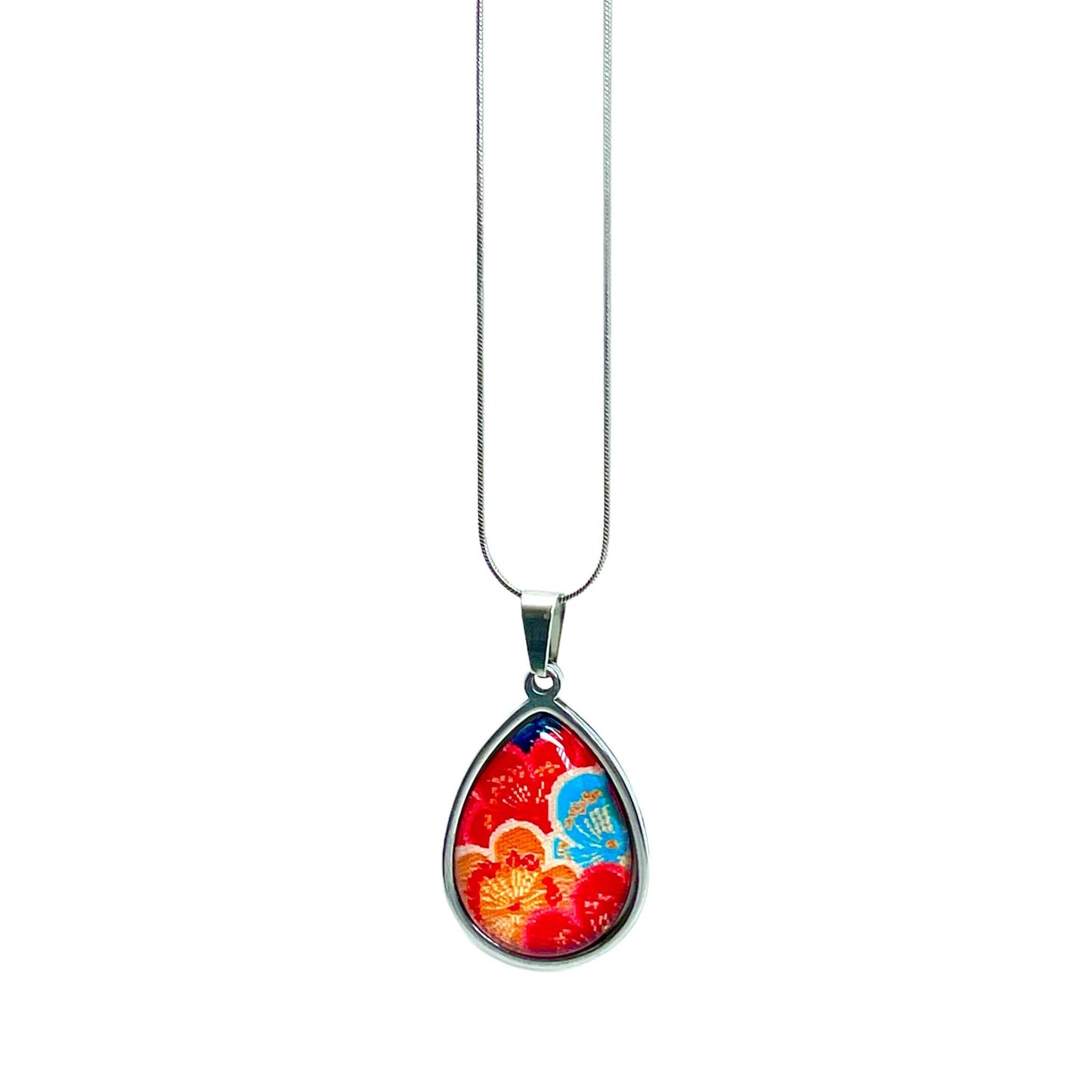 Ruby Patchwork Teardrop Necklace, Boho Vintage Pendant, Unique Bohemian Necklace, Gift for her, Antique Hippie Chain, BohoLoveObsession