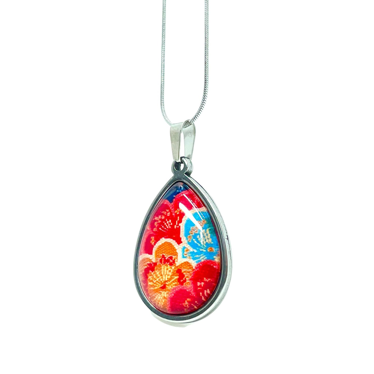 Ruby Patchwork Teardrop Necklace, Boho Vintage Pendant, Unique Bohemian Necklace, Gift for her, Antique Hippie Chain, BohoLoveObsession