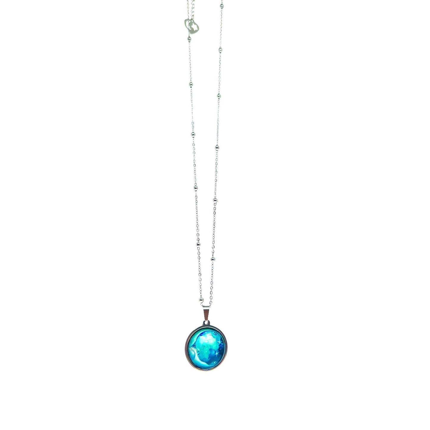 Antique Blue Moon Necklace, Celestial Boho Pendant, Mystical Bohemian Jewelry, Hippie Retro Chain, Space Star Charm, BohoLoveObsession