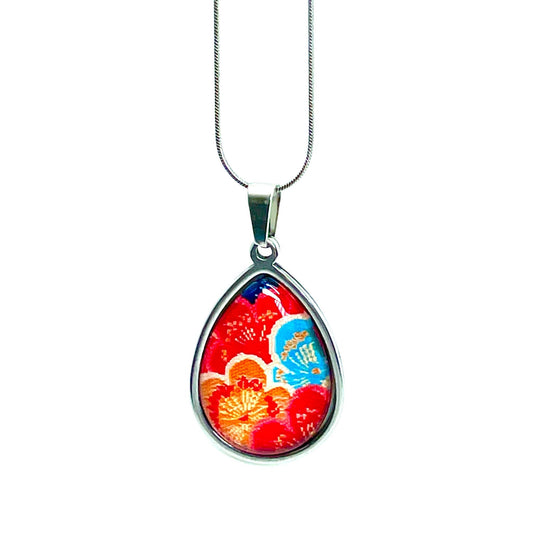Ruby Patchwork Teardrop Necklace, Boho Vintage Pendant, Unique Bohemian Necklace, Gift for her, Antique Hippie Chain, BohoLoveObsession