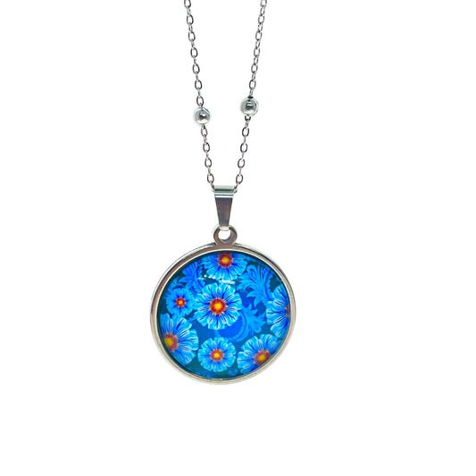 Antique Teal Tea Flower Necklace, Boho Pendant, Unique Bohemian Jewelry, Hippie Retro Chain, Floral Womens Charm, BohoLoveObsession