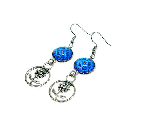 Teal Tea Flower Dangles, Boho Chic Earrings, Bohemian Flower Earrings, Unique Hippie Jewelry, Gift for Her, BohoLoveObsession