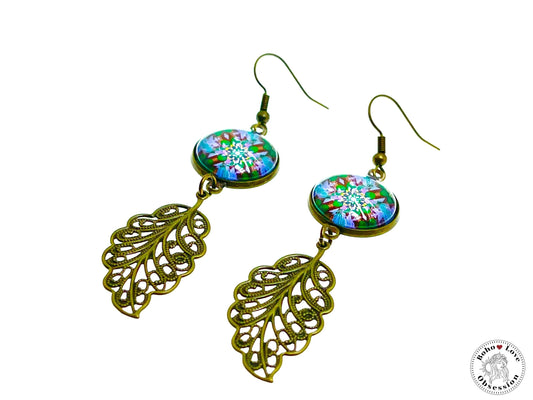 Lavender & Emerald Long Tail Dangles, Bronze Bohemian Earrings, Boho Antique Unique Hippie Jewelry, Vintage Charm Earring, BohoLoveObsession