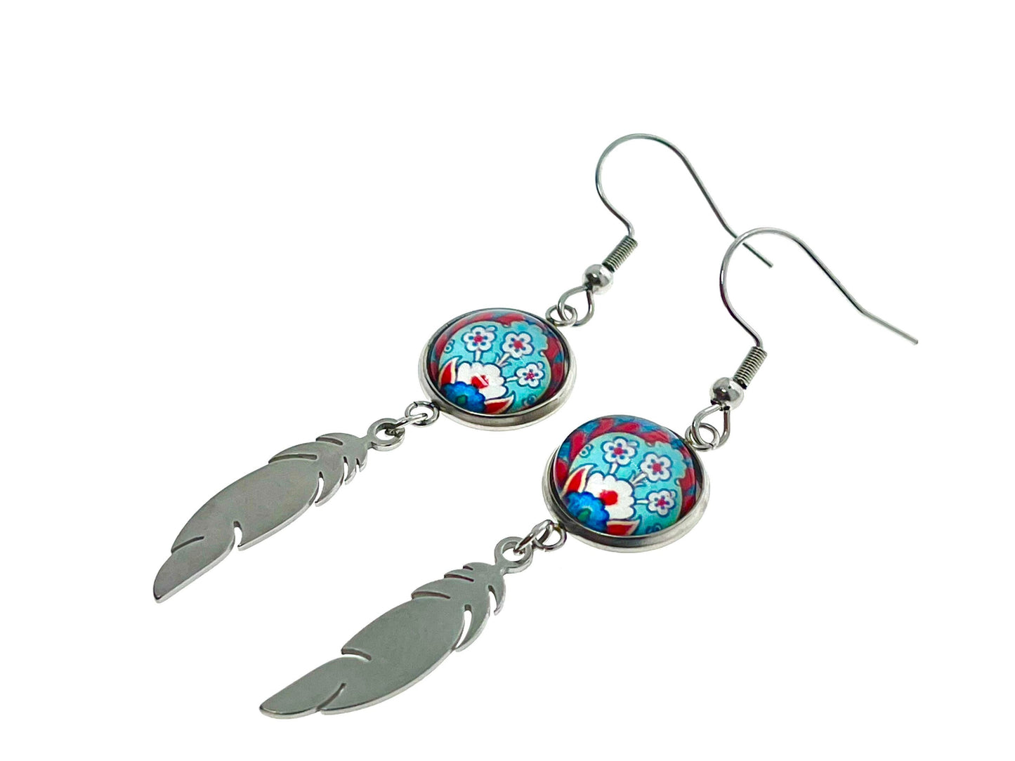 Frilly Flower Feather Earrings, Unique Bohemian Accessory, Small Womens Gypsy Jewelry, Boho Retro Ear Charm, Drop Dangle, BohoLoveObsession