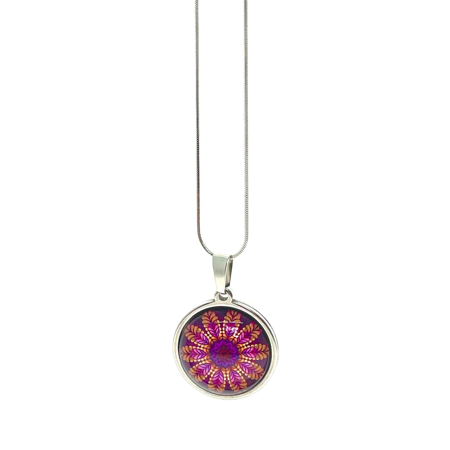 Magenta Daisy Necklace, Boho Vintage Pendant, Unique Bohemian Flower Bauble, Antique Chain, Round Hippie Bangle, BohoLoveObsession