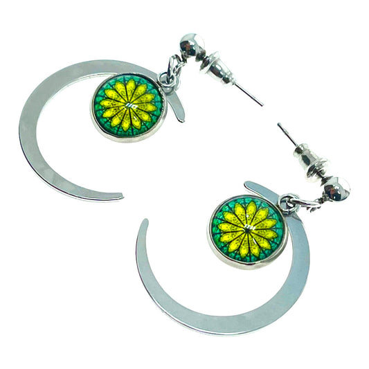 Emerald Starburst Crescent Moon Earrings, Celestial Drop Dangle Jewelry, Boho Hippie Statement Pair, Bohemian Ear Charm, BohoLoveObsession