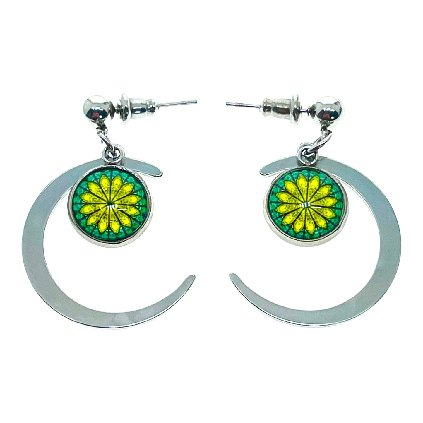 Emerald Starburst Crescent Moon Earrings, Celestial Drop Dangle Jewelry, Boho Hippie Statement Pair, Bohemian Ear Charm, BohoLoveObsession