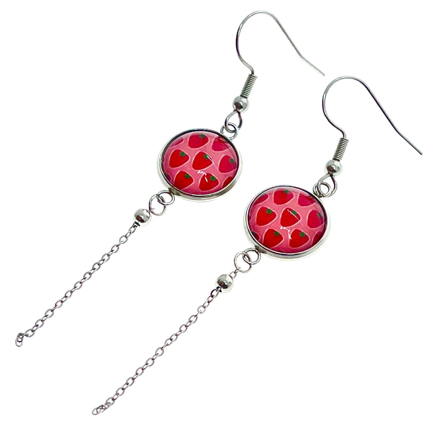 Sweet Strawberry Chain Dangler Earrings, Drop Dangle Jewelry Pair, Boho Accessory, Womens Girls Ear Charm, BohoLoveObsession