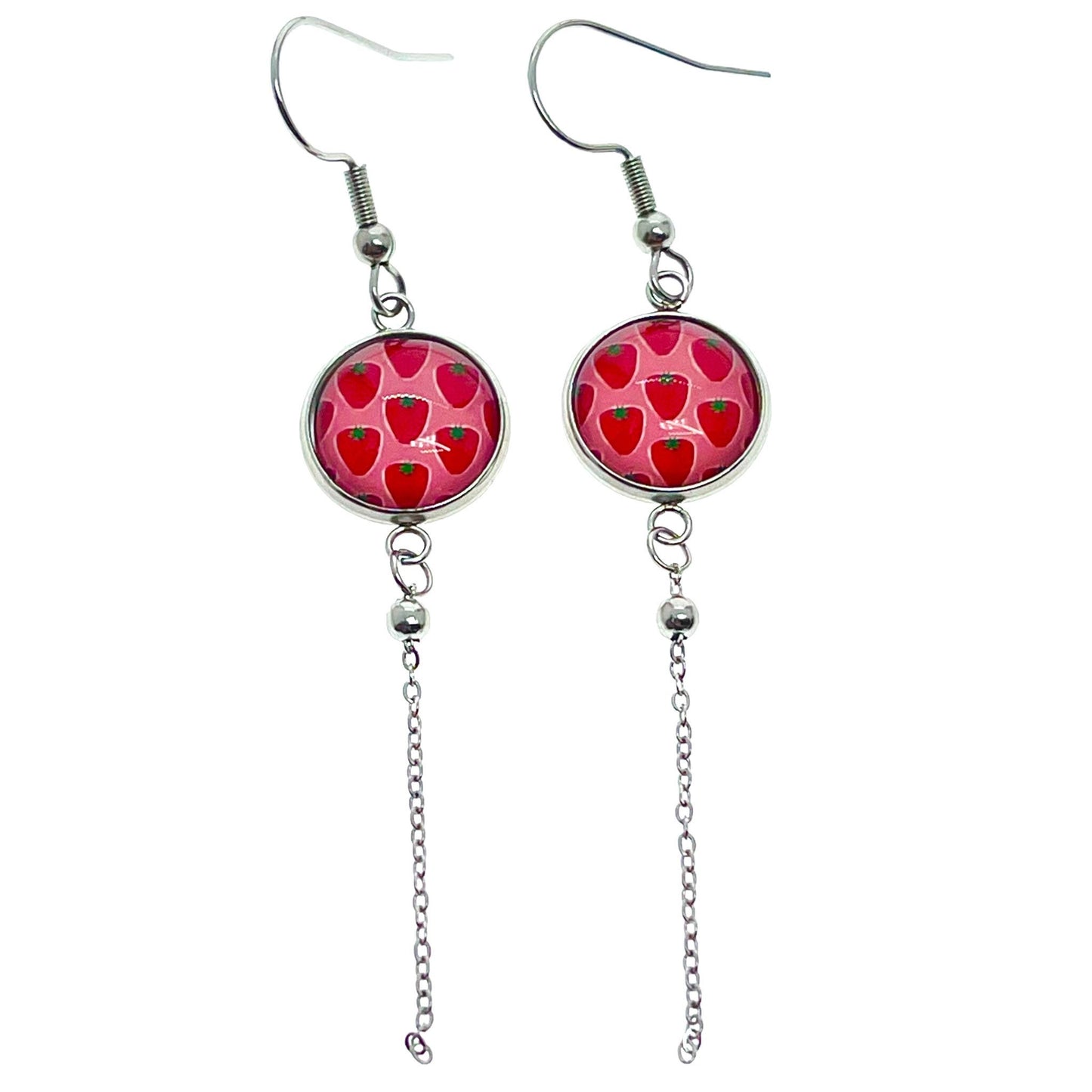 Sweet Strawberry Chain Dangler Earrings, Drop Dangle Jewelry Pair, Boho Accessory, Womens Girls Ear Charm, BohoLoveObsession