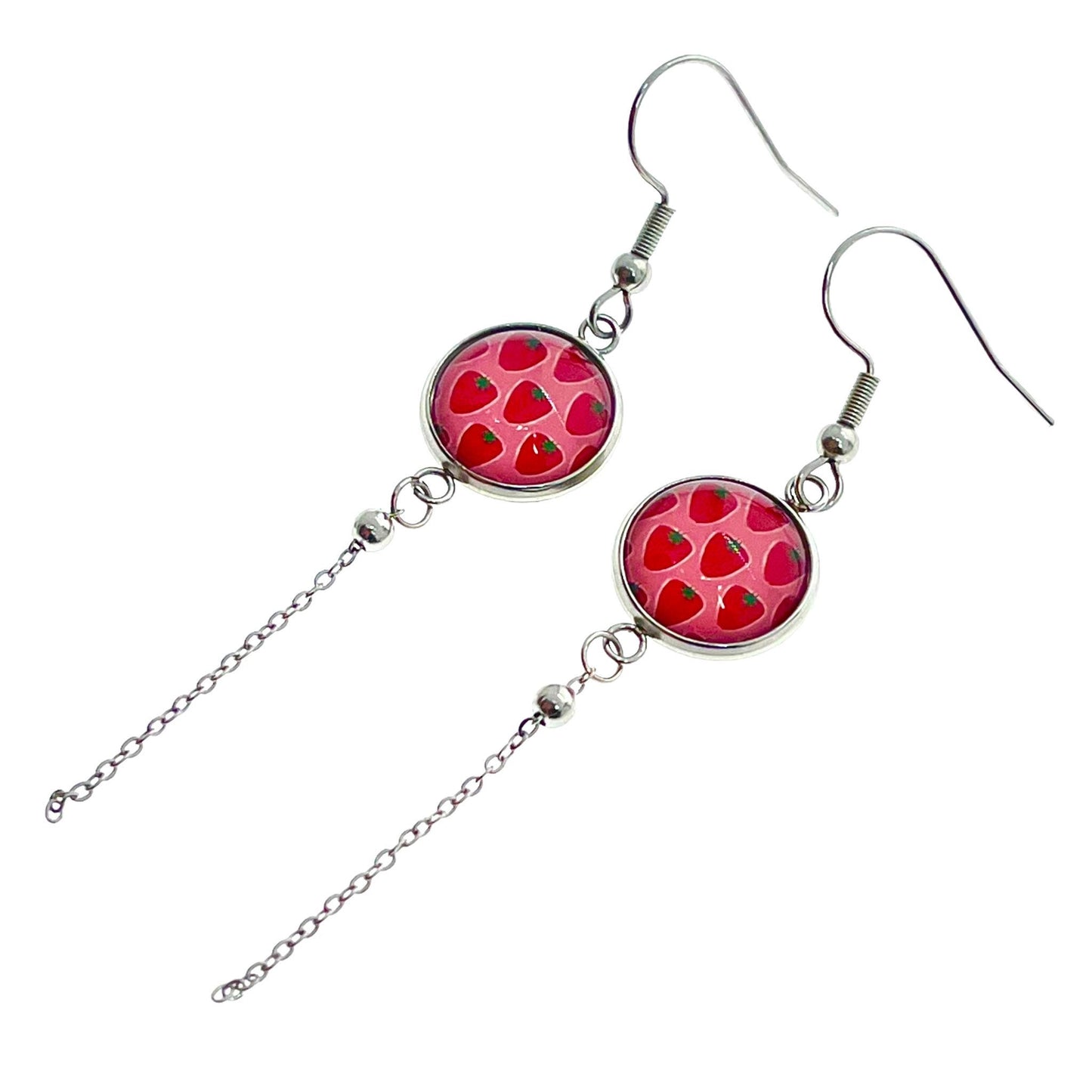 Sweet Strawberry Chain Dangler Earrings, Drop Dangle Jewelry Pair, Boho Accessory, Womens Girls Ear Charm, BohoLoveObsession