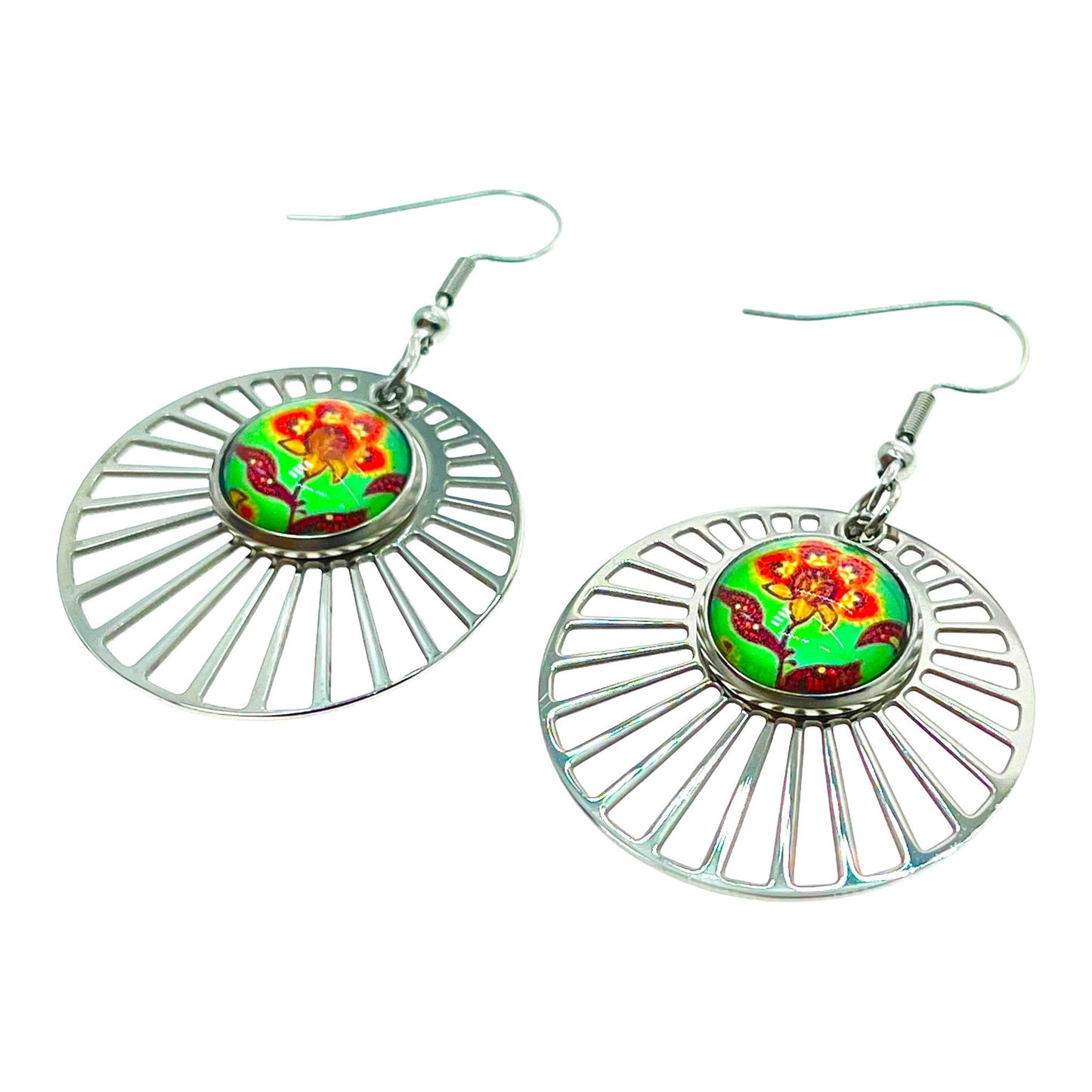 Poppy Flower LoveShine Earrings, Boho Chic Dangles, Bohemian Round Earrings, Unique Hippie Jewelry, Gift for Her, BohoLoveObsession