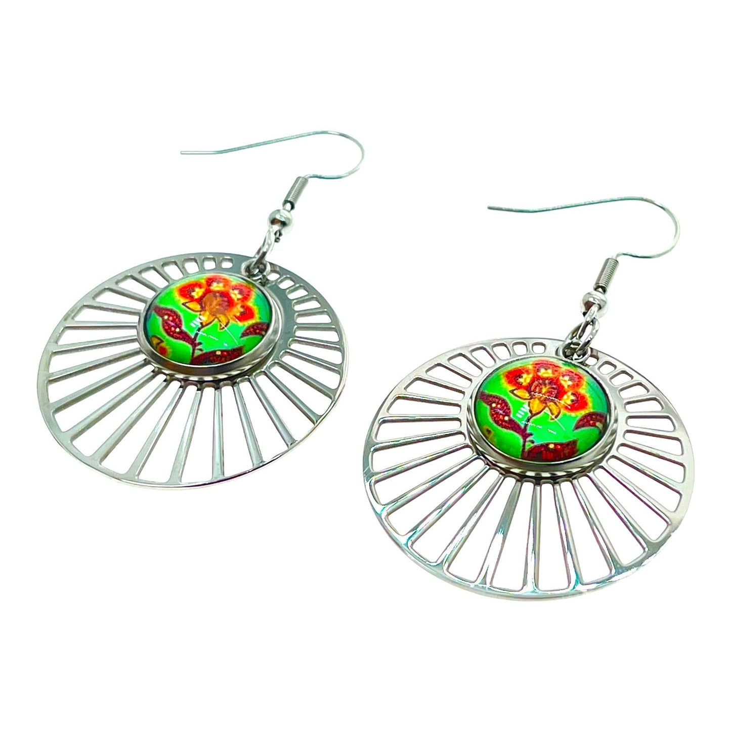 Poppy Flower LoveShine Earrings, Boho Chic Dangles, Bohemian Round Earrings, Unique Hippie Jewelry, Gift for Her, BohoLoveObsession
