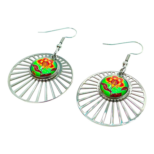 Poppy Flower LoveShine Earrings, Boho Chic Dangles, Bohemian Round Earrings, Unique Hippie Jewelry, Gift for Her, BohoLoveObsession