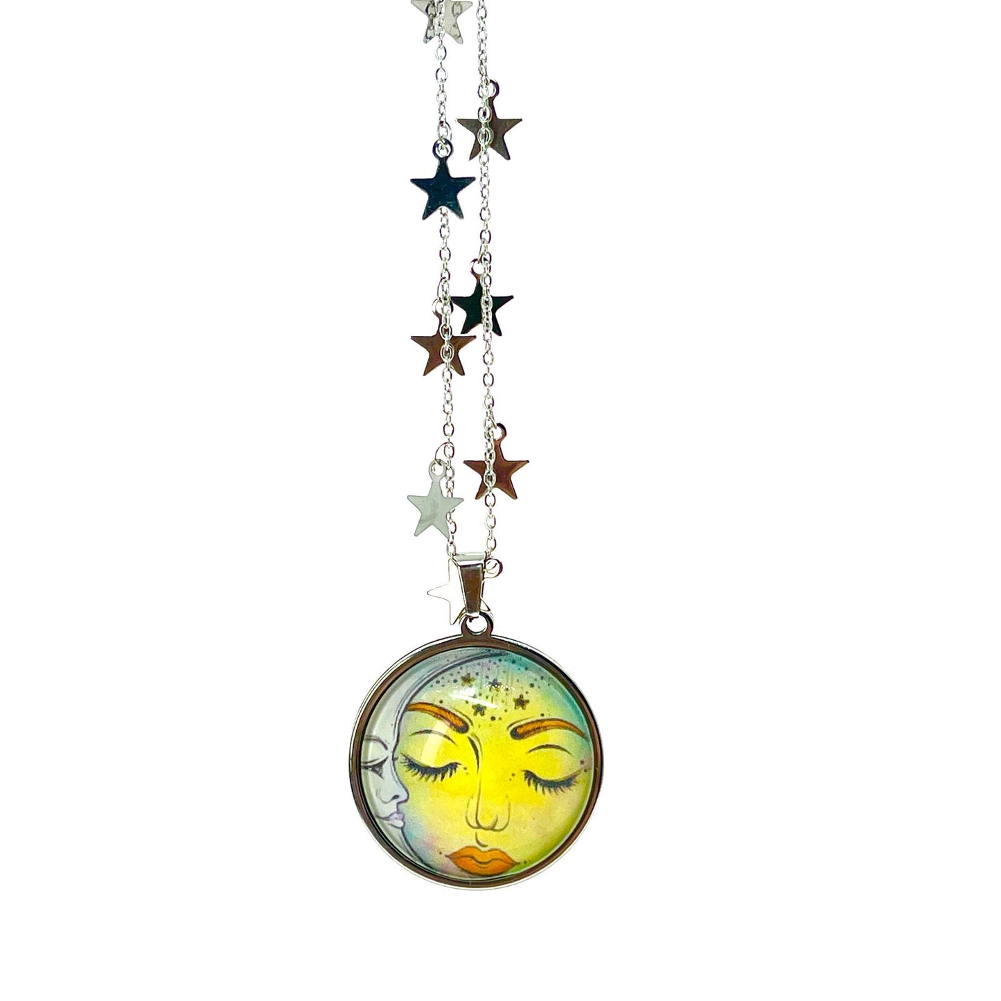 Moon Glow Fancy Celestial Chain Necklace, Boho Jewelry, Bohemian Pendant, Hippie Charm, Gypsy Bangle