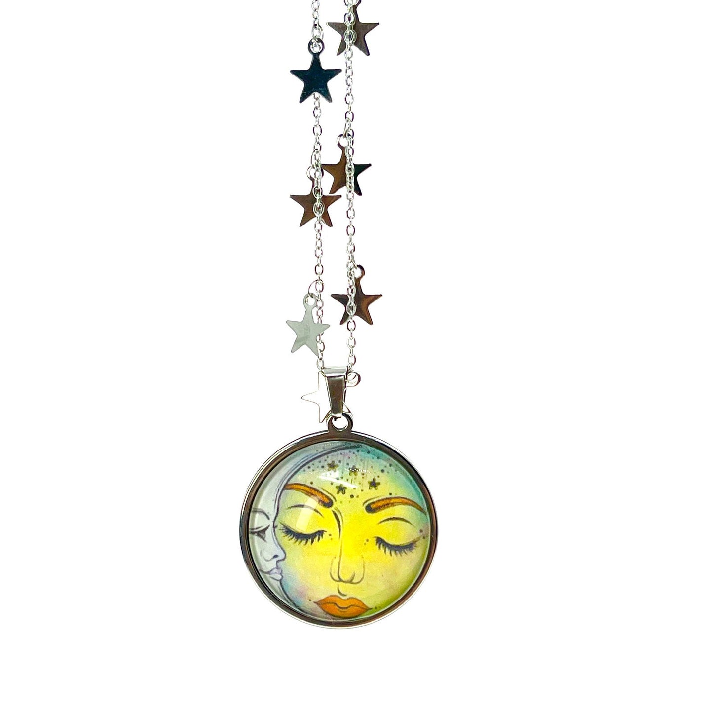 Moon Glow Fancy Celestial Chain Necklace, Boho Jewelry, Bohemian Pendant, Hippie Charm, Gypsy Bangle