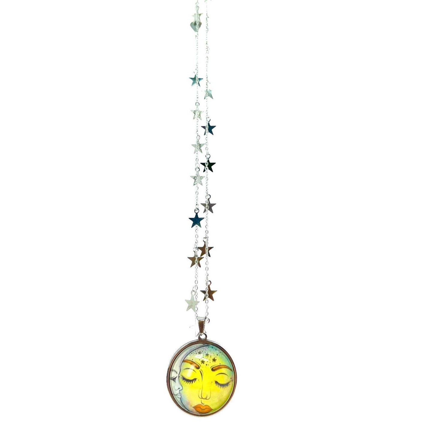 Moon Glow Fancy Celestial Chain Necklace, Boho Jewelry, Bohemian Pendant, Hippie Charm, Gypsy Bangle