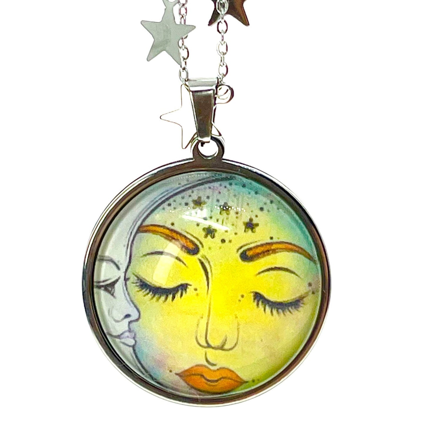 Moon Glow Fancy Celestial Chain Necklace, Boho Jewelry, Bohemian Pendant, Hippie Charm, Gypsy Bangle