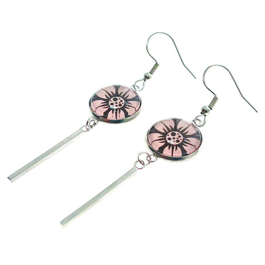 Darling Daisy Long Bar Earrings, Flower Accessory, Boho Hippie Bohemian Jewelry, Unique Photo Glass Charm