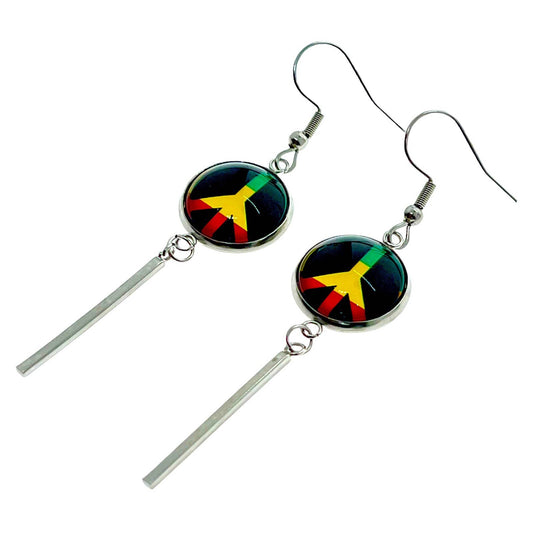 Rasta Peace Long Bar Earrings, Bohemian Jewelry, Boho Hippie Accessory, Rastafarian Earring