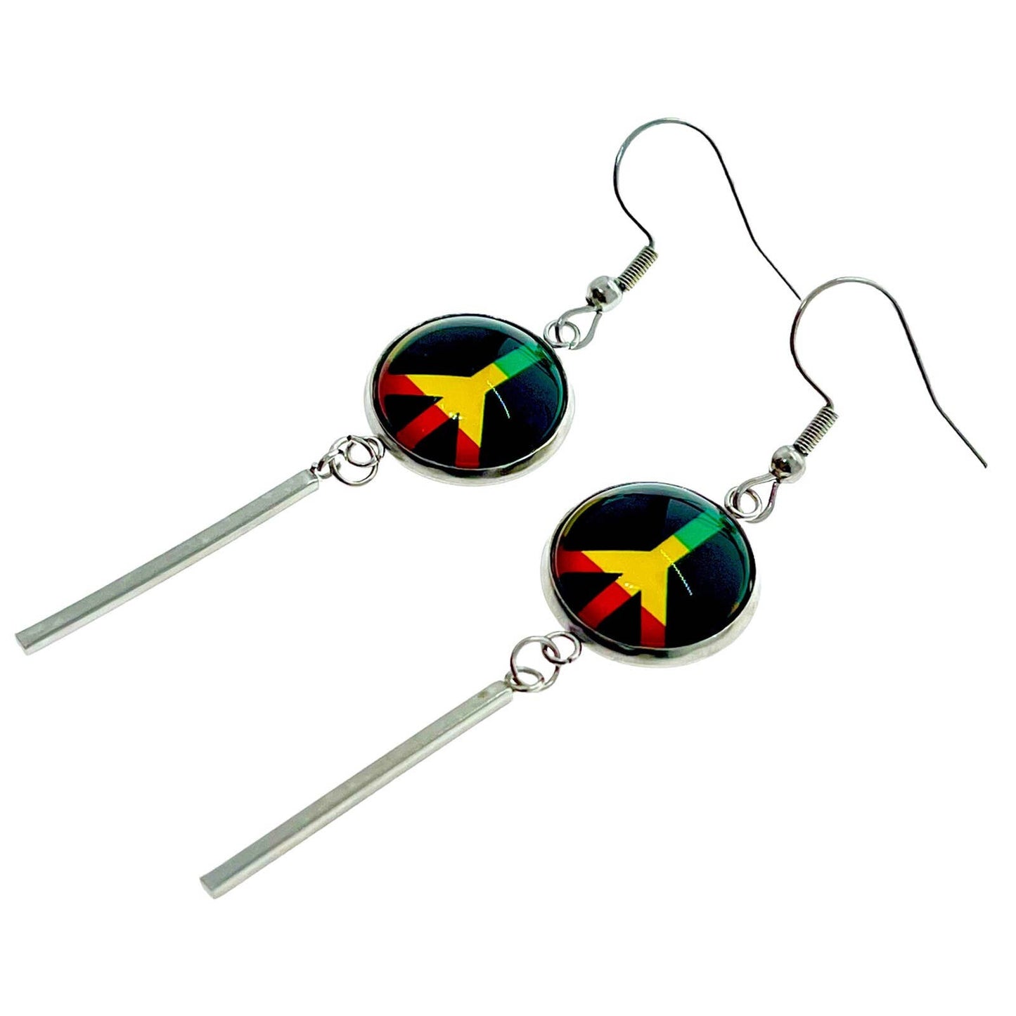 Rasta Peace Long Bar Earrings, Bohemian Jewelry, Boho Hippie Accessory, Rastafarian Earring
