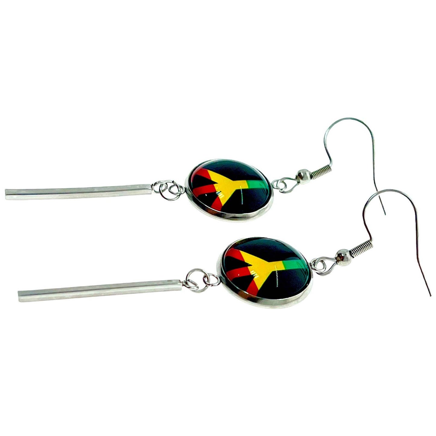 Rasta Peace Long Bar Earrings, Bohemian Jewelry, Boho Hippie Accessory, Rastafarian Earring