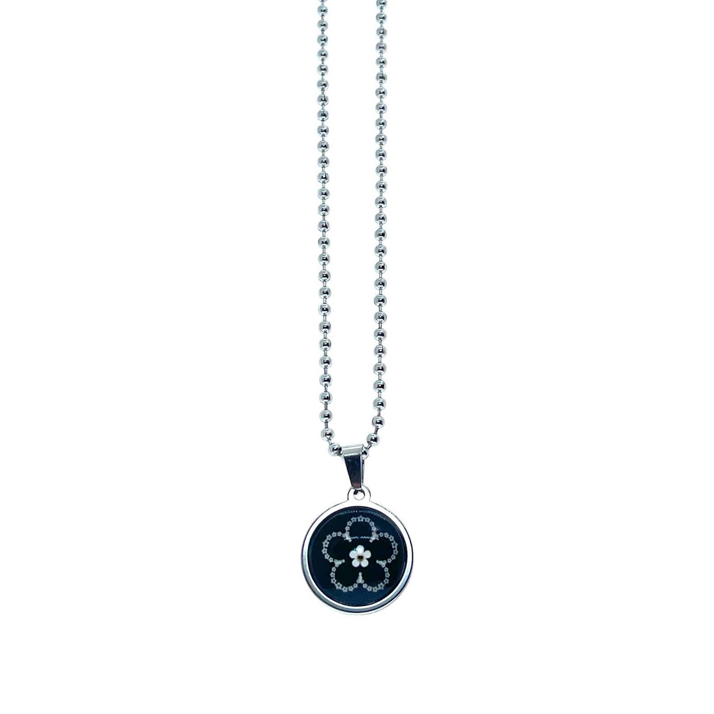 Dark Daisy Small Round Necklace
