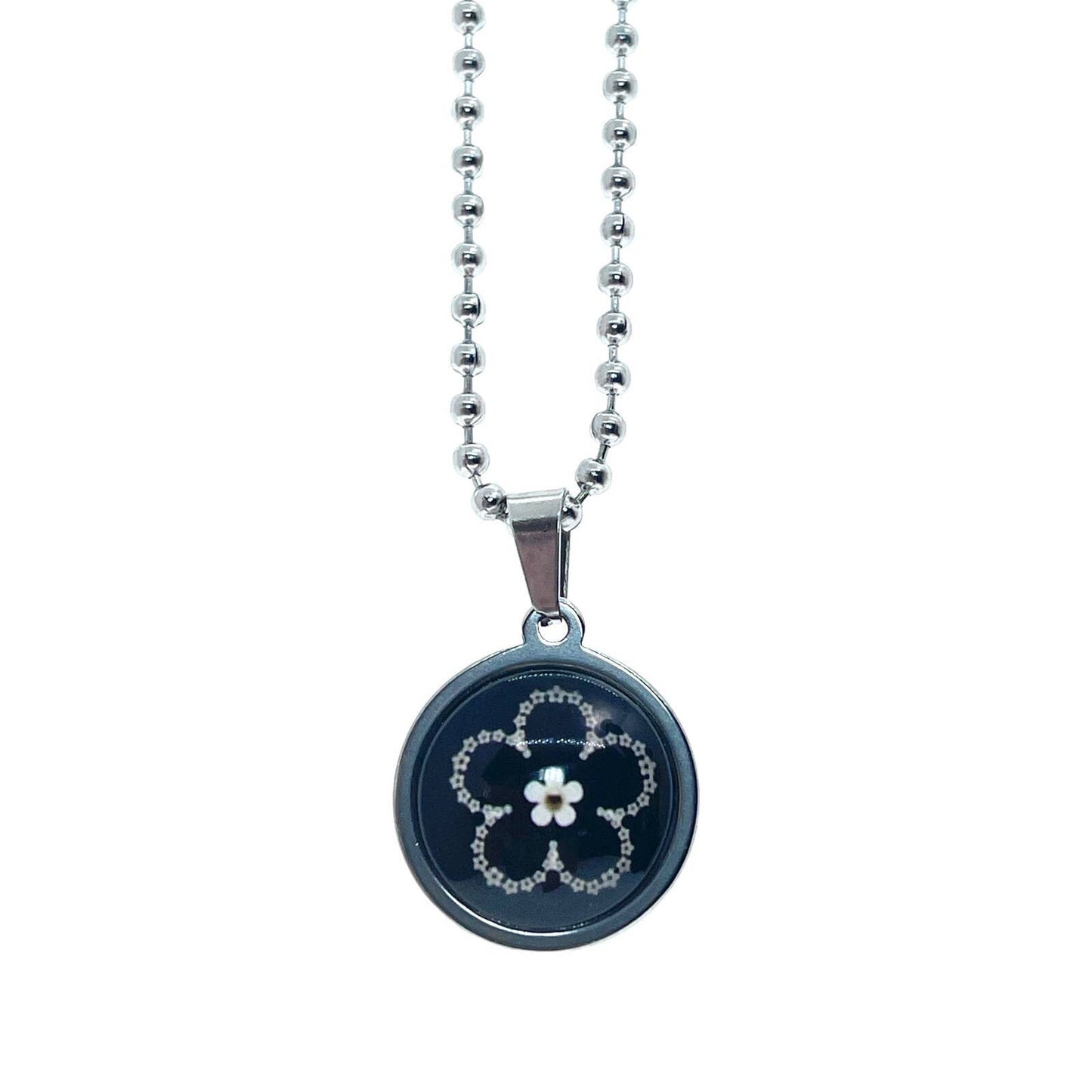 Dark Daisy Small Round Necklace