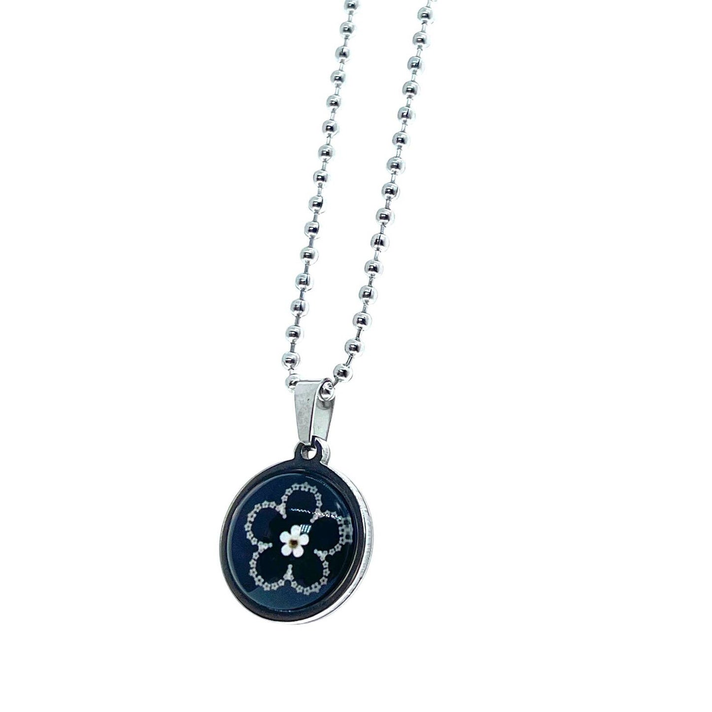 Dark Daisy Small Round Necklace