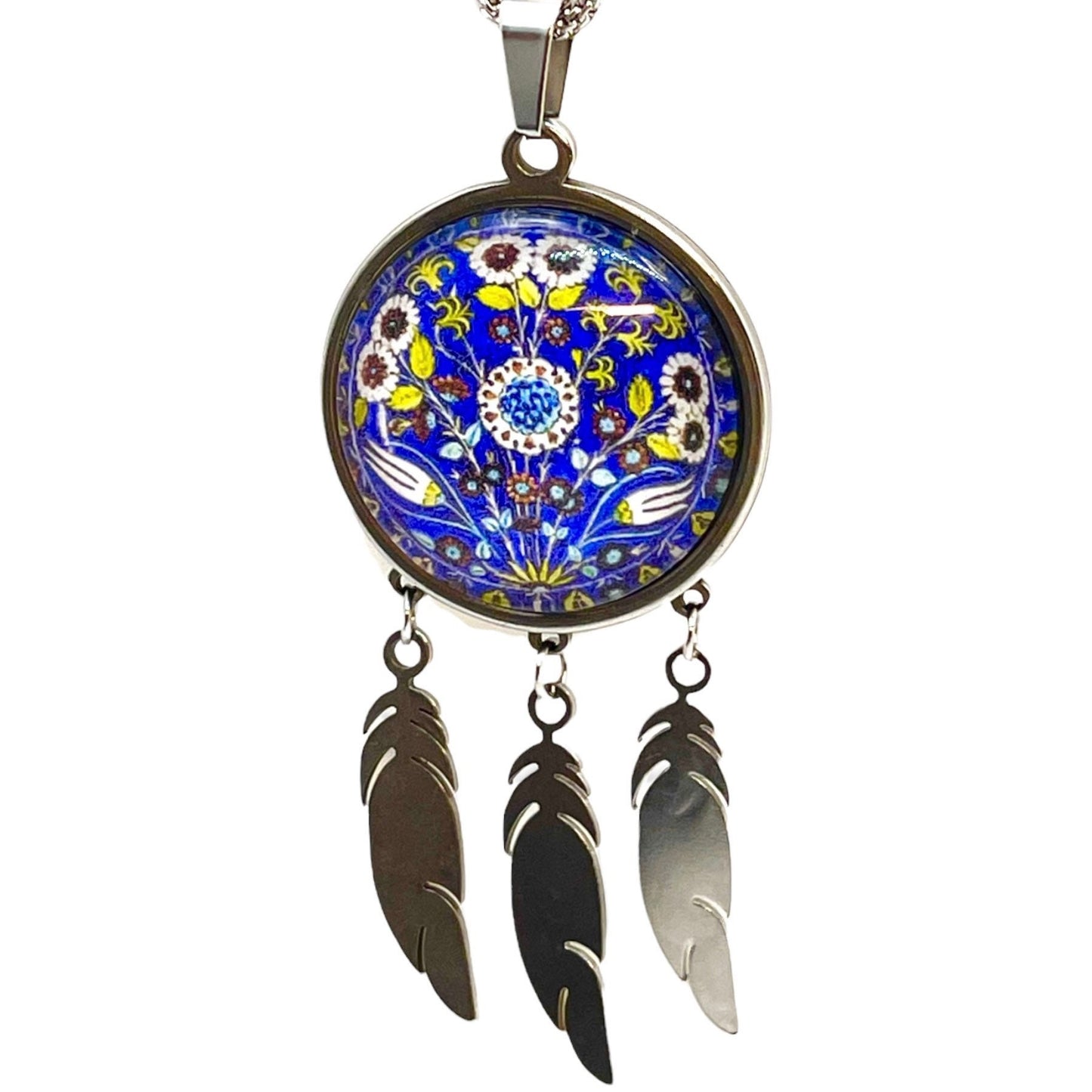 Purple Peony Feather Dreamcatcher Necklace, Long Chain Necklace, Retro Hippie Bohemian Jewelry, Boho Gypsy Accessory, BohoLoveObsession