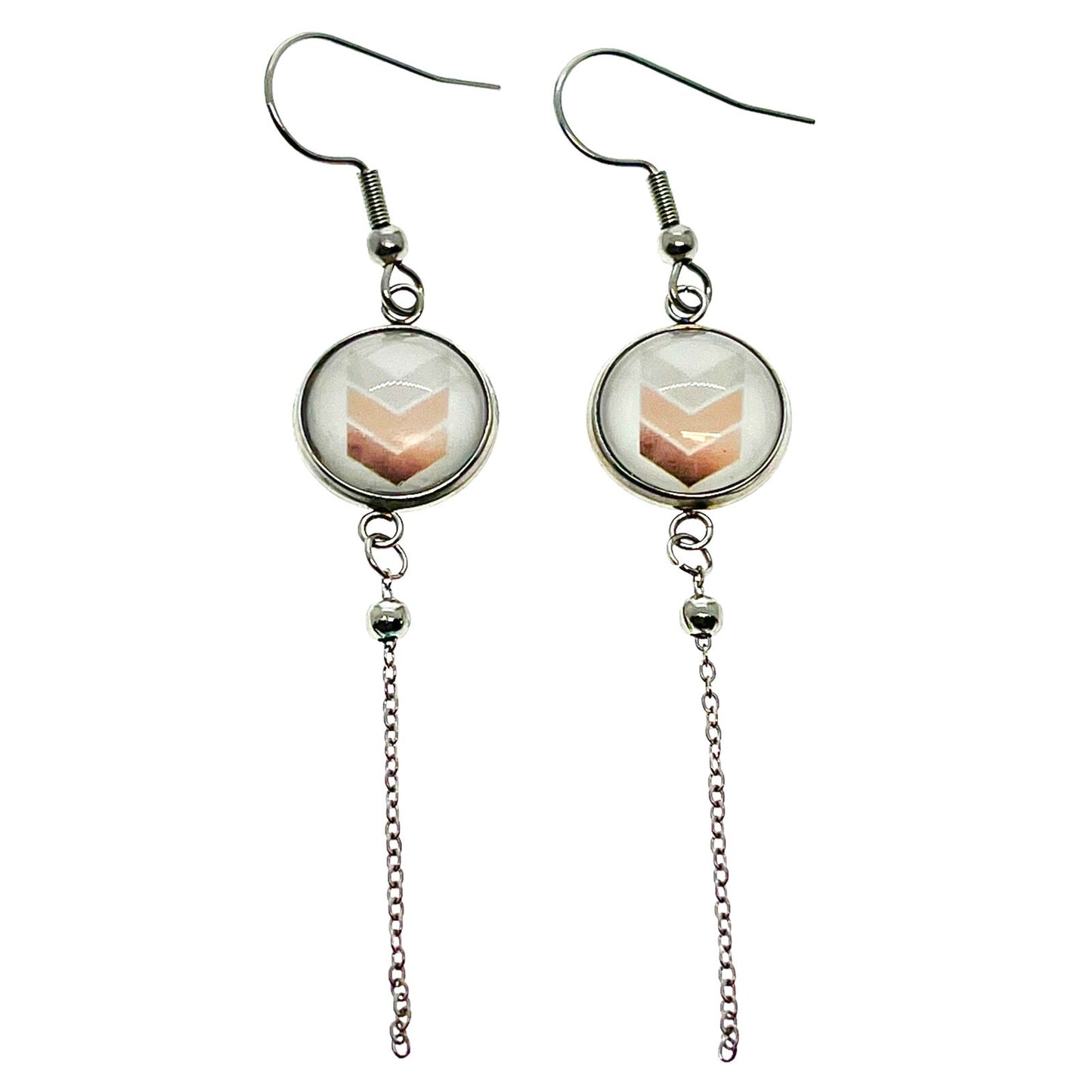 Peach Pointer Chain Dangler Earrings, Retro Fun Ear Jewelry, Boho Hippie Bohemian Accessory, Nuetral Color, Natural Dangle Earrings