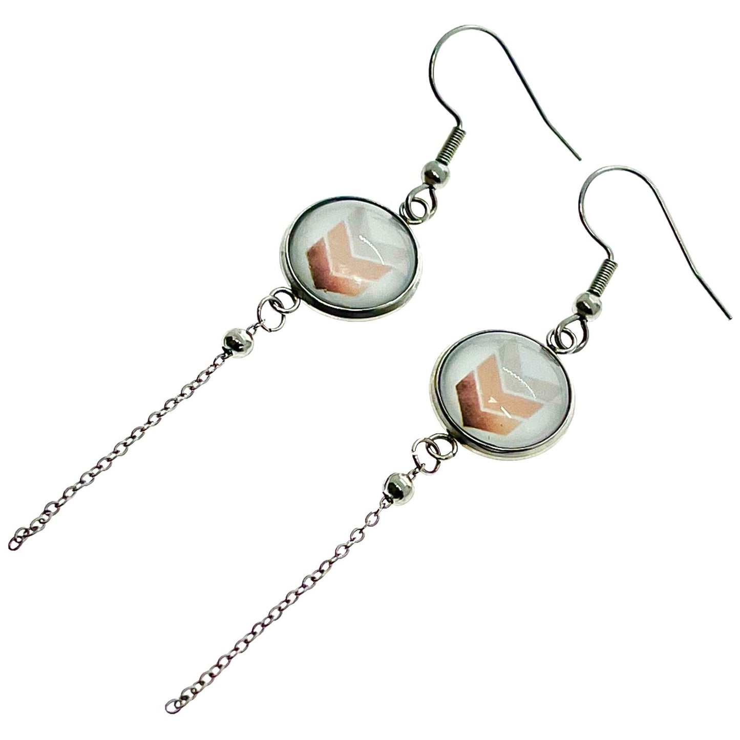 Peach Pointer Chain Dangler Earrings, Retro Fun Ear Jewelry, Boho Hippie Bohemian Accessory, Nuetral Color, Natural Dangle Earrings