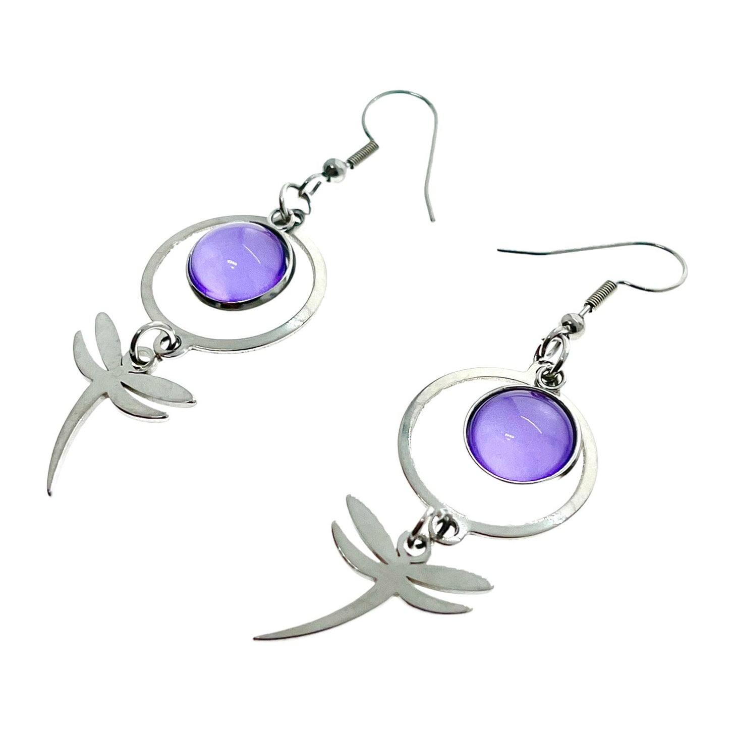 Lucious Lavender Dragonfly Earrings, Boho Hippie Bohemian Jewelry, Nature Inspired Accessory, Purple Stainless Steel Ear Wire Pair