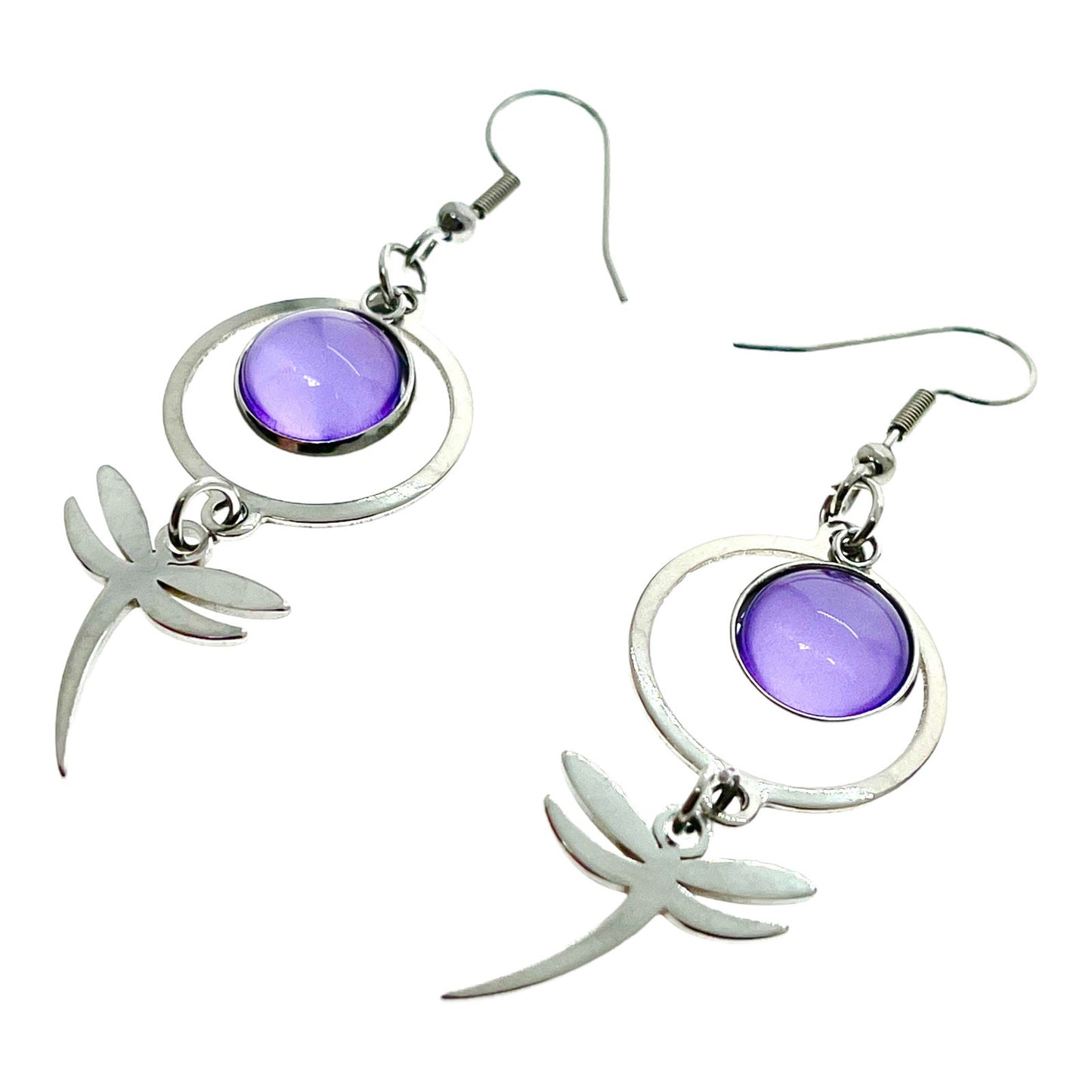 Lucious Lavender Dragonfly Earrings, Boho Hippie Bohemian Jewelry, Nature Inspired Accessory, Purple Stainless Steel Ear Wire Pair
