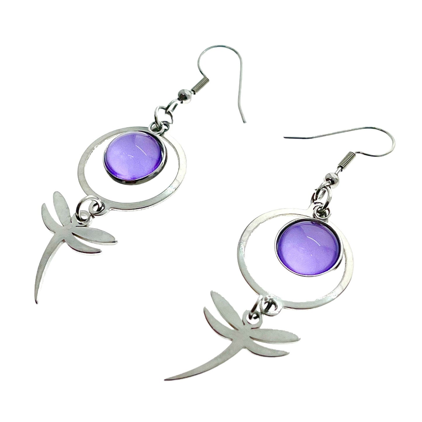 Lucious Lavender Dragonfly Earrings, Boho Hippie Bohemian Jewelry, Nature Inspired Accessory, Purple Stainless Steel Ear Wire Pair