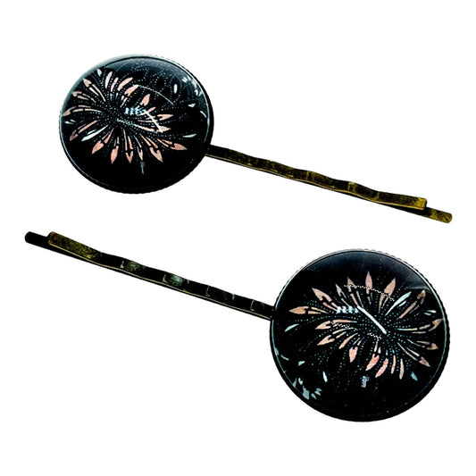 Twilight Zinnia Hair Pin Pair, Black Bobby Pins, Hair Accessory, Flower Hair Jewelry, Hair Clips, Slides, Barrettes, Boho, Bohemian