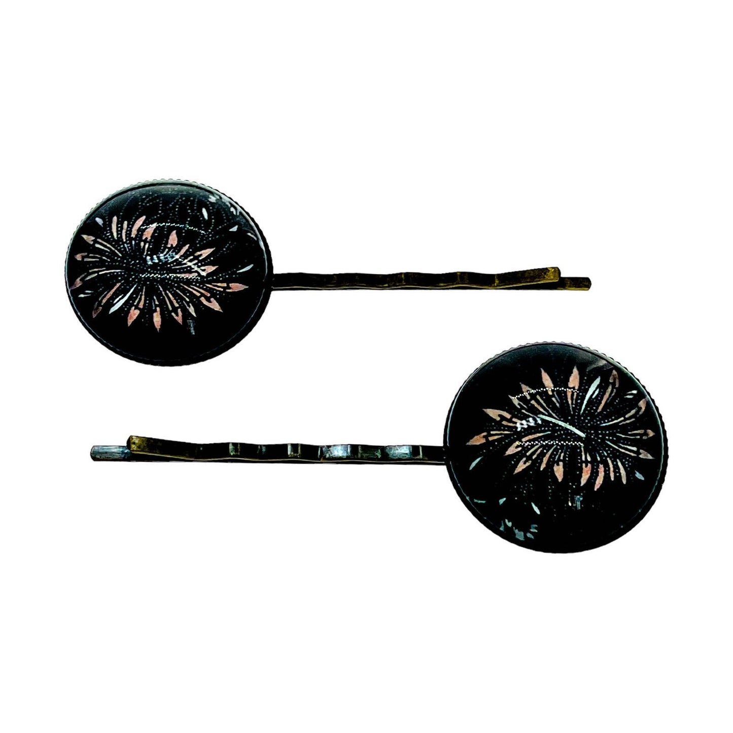 Twilight Zinnia Hair Pin Pair, Black Bobby Pins, Hair Accessory, Flower Hair Jewelry, Hair Clips, Slides, Barrettes, Boho, Bohemian