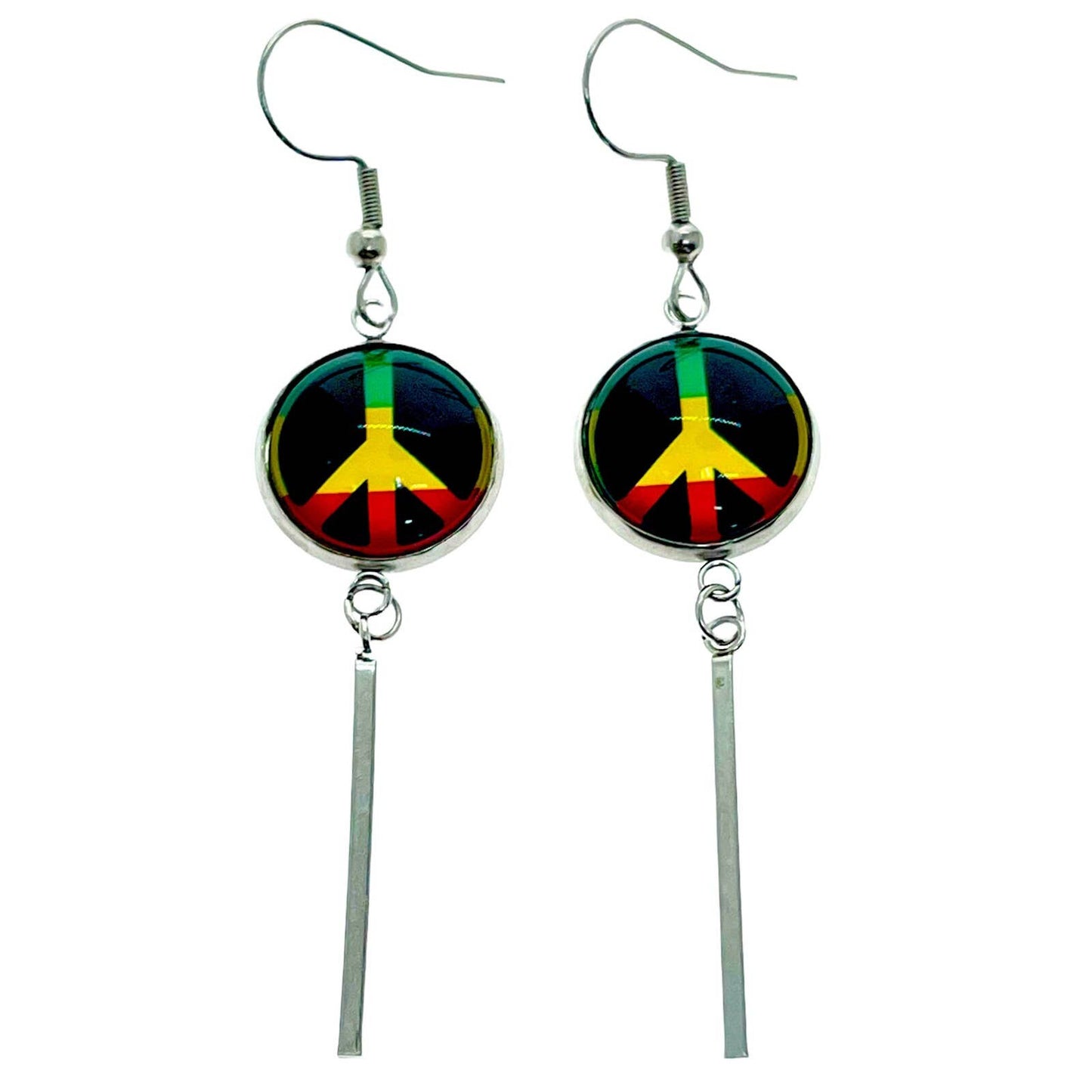 Rasta Peace Long Bar Earrings, Bohemian Jewelry, Boho Hippie Accessory, Rastafarian Earring
