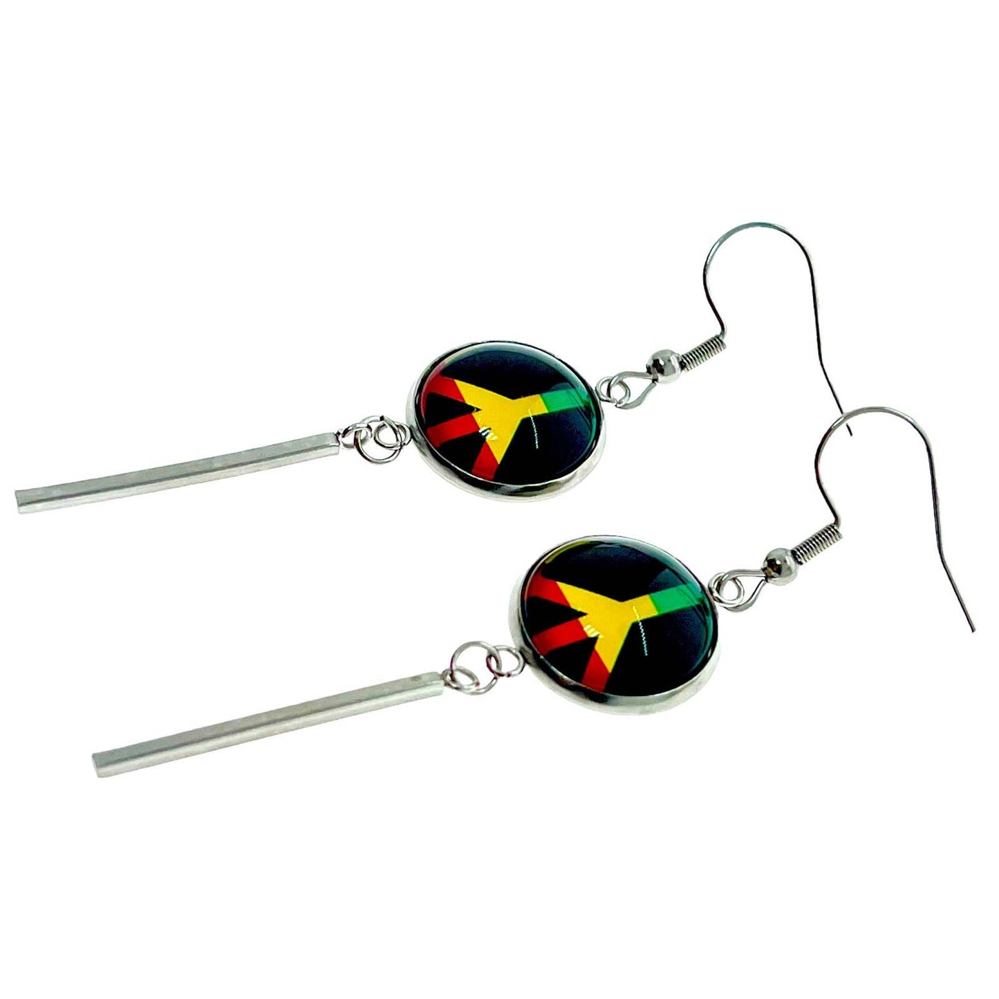 Rasta Peace Long Bar Earrings, Bohemian Jewelry, Boho Hippie Accessory, Rastafarian Earring