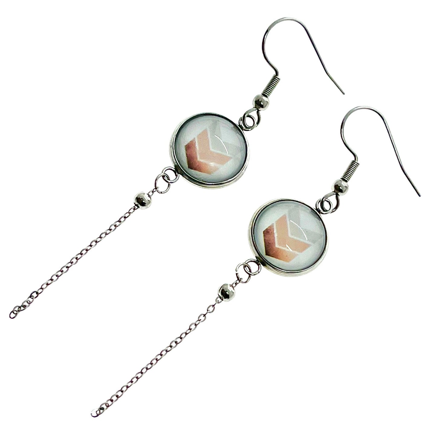 Peach Pointer Chain Dangler Earrings, Retro Fun Ear Jewelry, Boho Hippie Bohemian Accessory, Nuetral Color, Natural Dangle Earrings