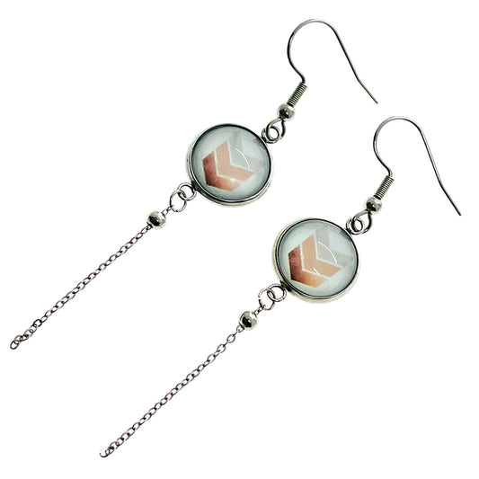 Peach Pointer Chain Dangler Earrings, Retro Fun Ear Jewelry, Boho Hippie Bohemian Accessory, Nuetral Color, Natural Dangle Earrings