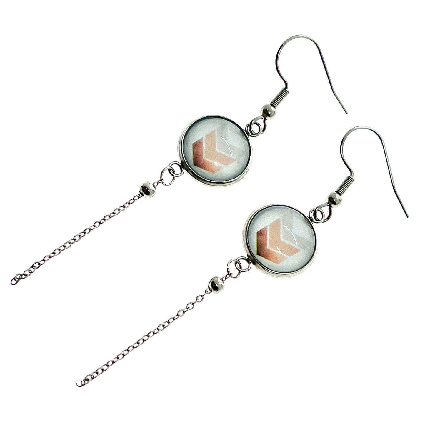 Peach Pointer Chain Dangler Earrings, Retro Fun Ear Jewelry, Boho Hippie Bohemian Accessory, Nuetral Color, Natural Dangle Earrings
