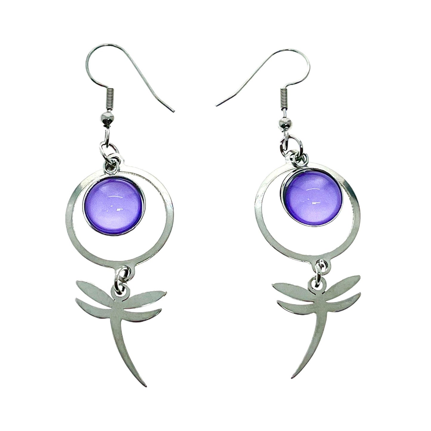 Lucious Lavender Dragonfly Earrings, Boho Hippie Bohemian Jewelry, Nature Inspired Accessory, Purple Stainless Steel Ear Wire Pair
