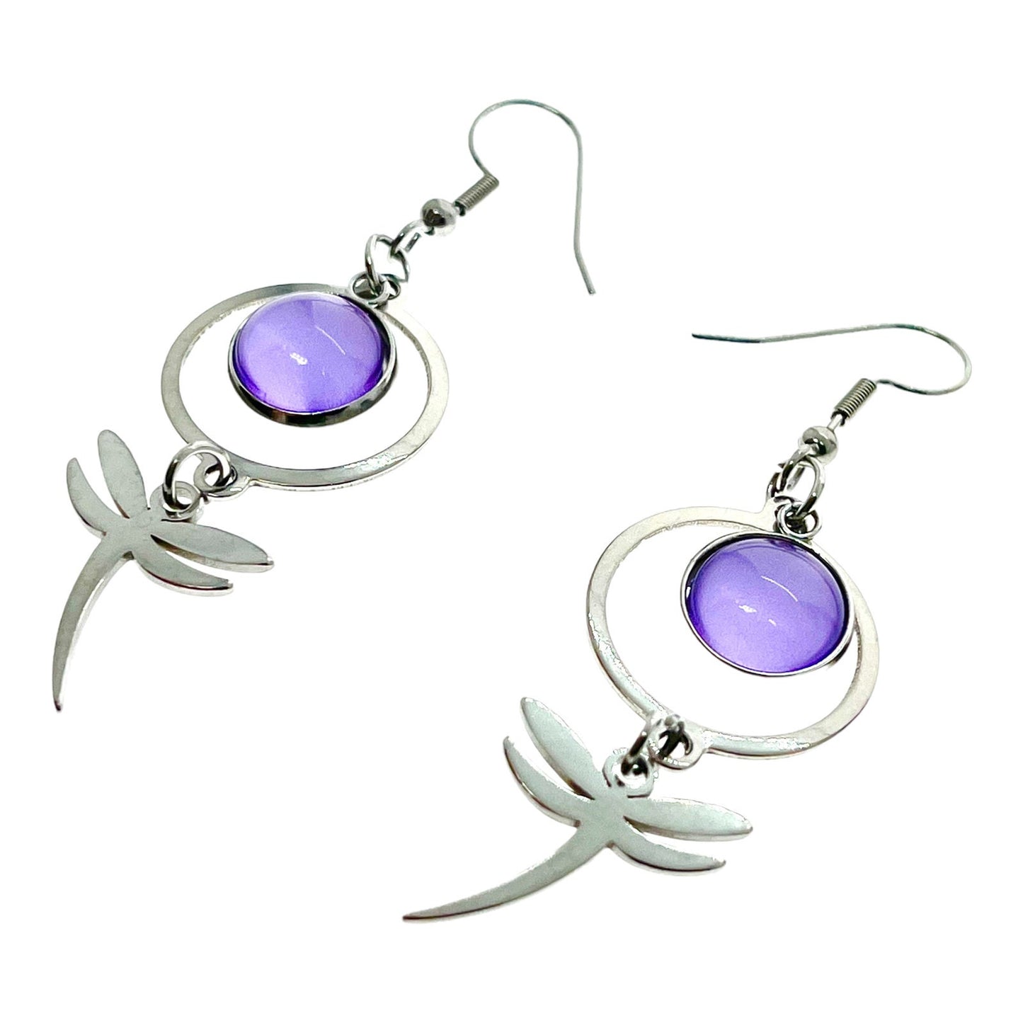 Lucious Lavender Dragonfly Earrings, Boho Hippie Bohemian Jewelry, Nature Inspired Accessory, Purple Stainless Steel Ear Wire Pair