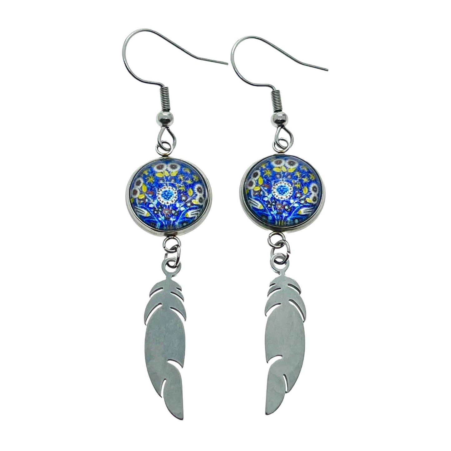 Purple Peony Feather Earrings, Boho Hippie Accessory, Bohemian Ear Charms, Gypsy Festival Wear